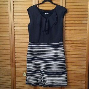 Ann Taylor Black Loft Sleeveless Ruffle Collar Striped Pencil Skirt Dress Size 8